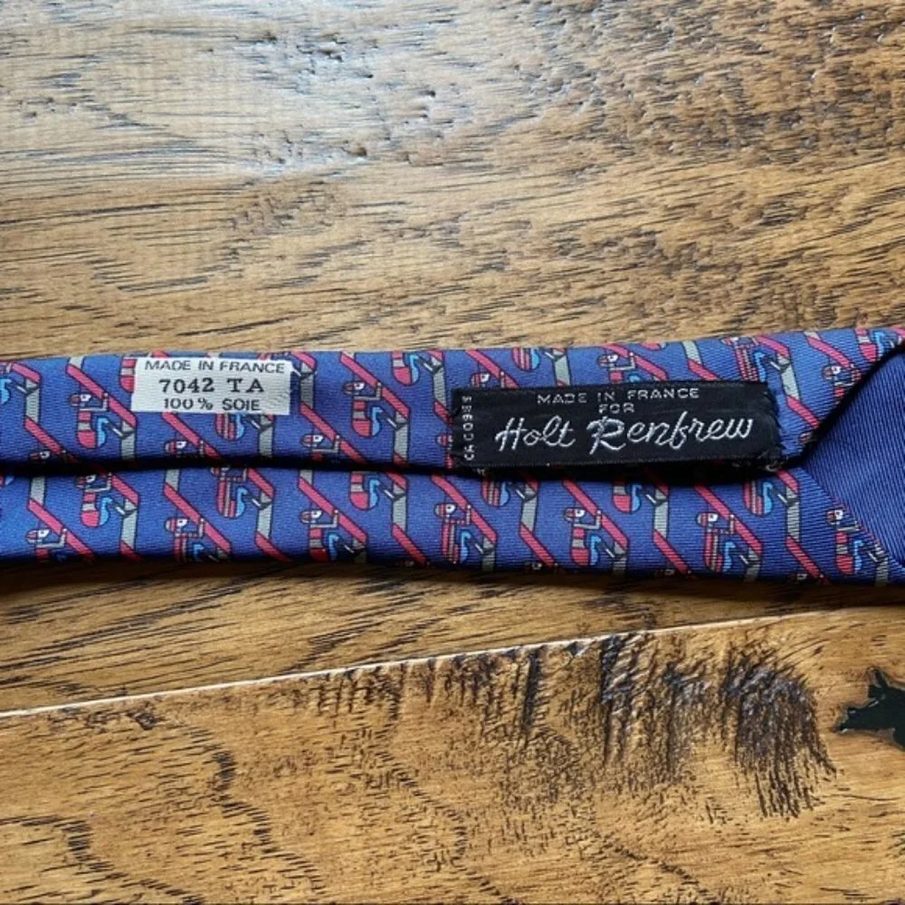 Hermes Jockey print silk tie blue and burgundy